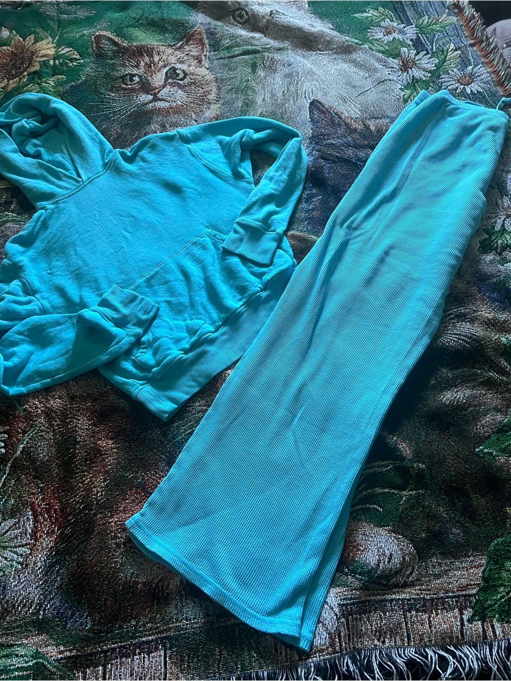 SKIMS Turquoise Hoodie & Lounge Pants Set